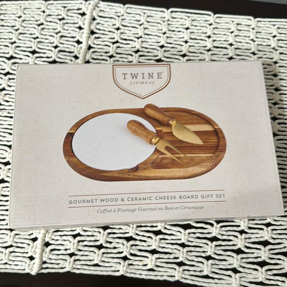 Twine Living gourmet wood & ceramic cheese board set 11” x 7”